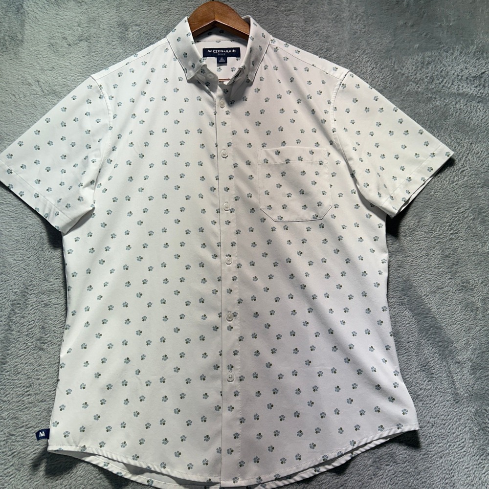 Mizzen+Main Leeward Mens Trim Fit Short Sleeve Button Down Floral Shirt M White